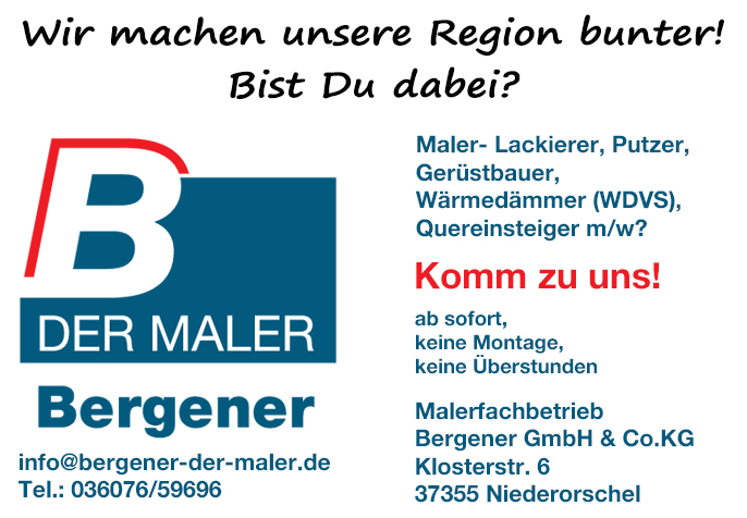 Stellenanzeige des Malerfachbetriebs Bergener